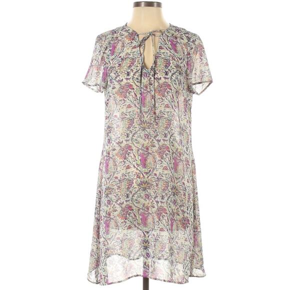 Daniel Rainn Dress Tie Neck Floral Print Short Sleeve Sheer Women's Small Flowy - Picture 1 of 7